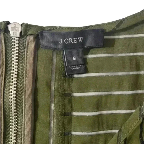 J. Crew Short Sleeved Top Shadow Stripe Green Semi Sheer Exposed Back Zi… - Picture 4 of 5